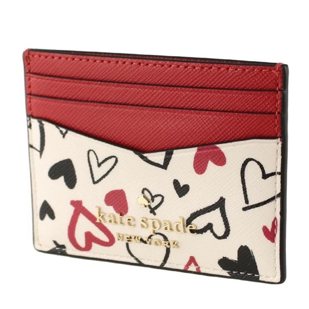 Kate Spade Small Slim Cardholder in Scribble Hearts Parchment NIB